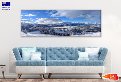 Panoramic Canvas Snow Field & Clouds View Photograph High Quality 100% Australian Made Wall Canvas Print Ready to Hang