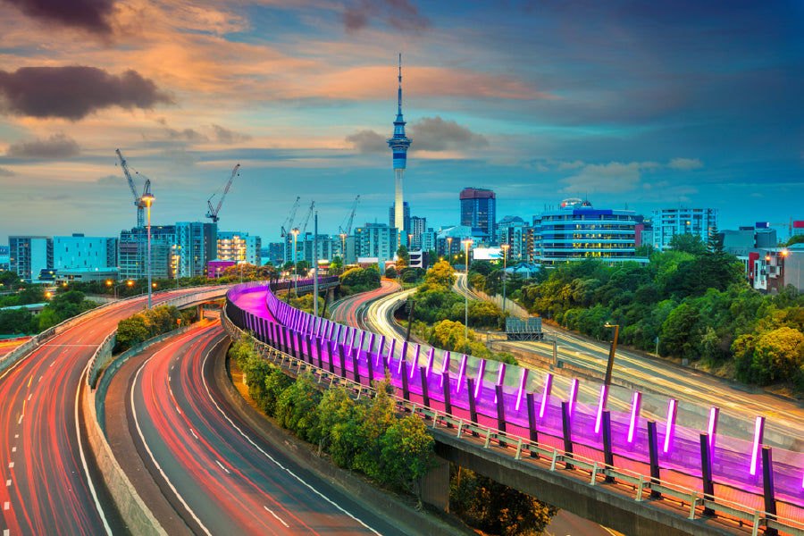 Auckland City Roads Sunset View Photograph Print 100% Australian Made