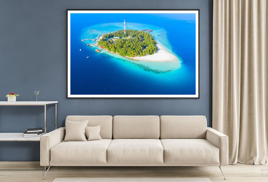 Small Island Aerial View Photograph Maldives Home Decor Premium Quality Poster Print Choose Your Sizes