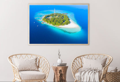 Small Island Aerial View Photograph Maldives Home Decor Premium Quality Poster Print Choose Your Sizes
