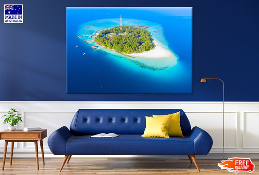 Small Island Aerial View Maldives Print 100% Australian Made