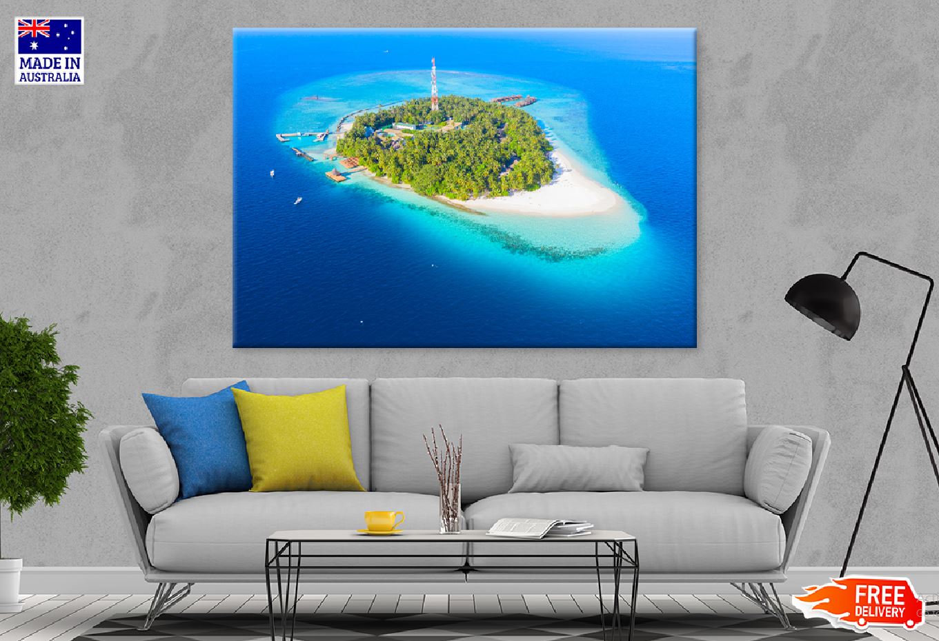 Small Island Aerial View Maldives Print 100% Australian Made