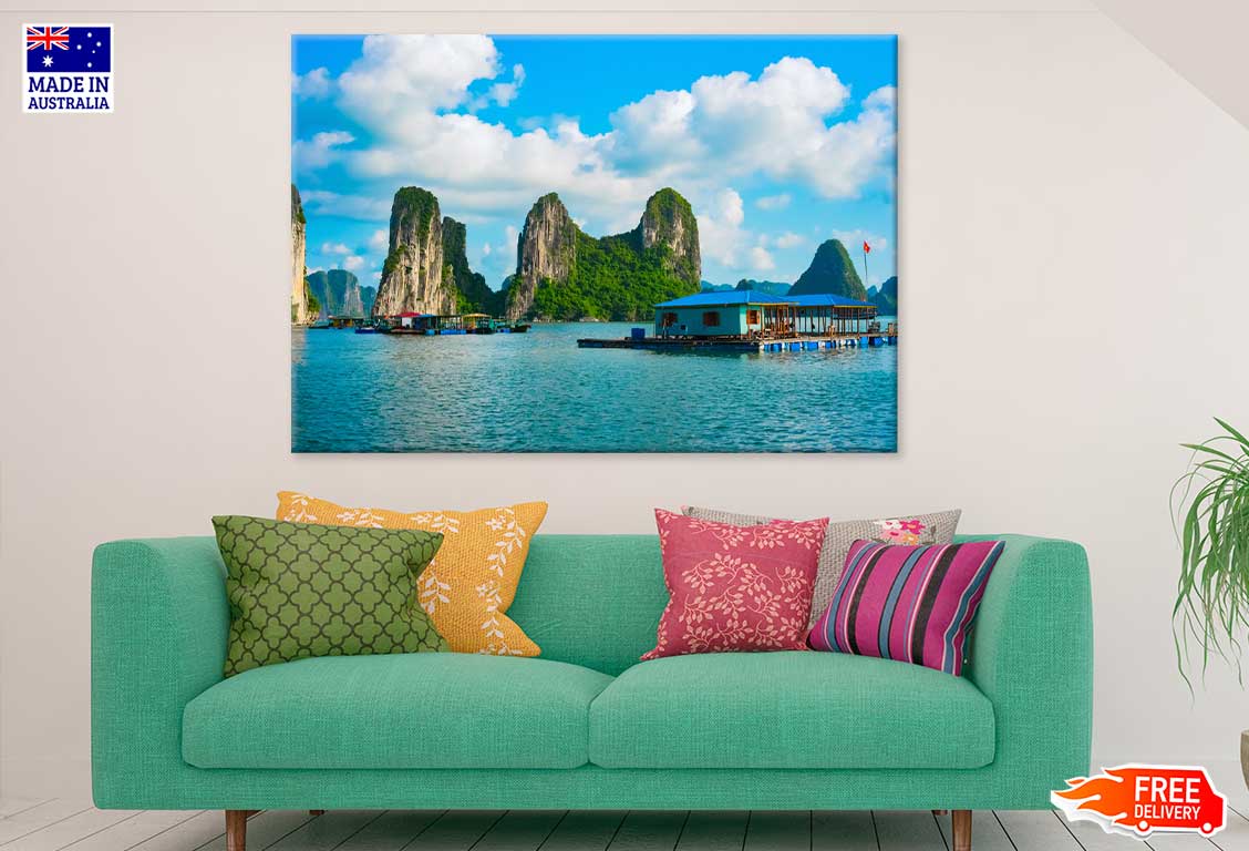 Floating Village in Rock Island Vietnam Print 100% Australian Made