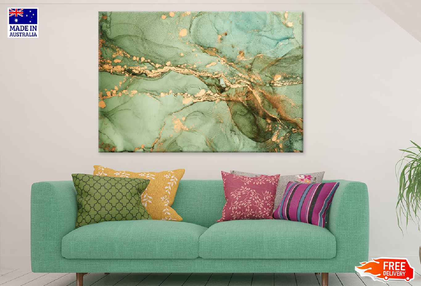 Green & Gold Abstract Design Print 100% Australian Made