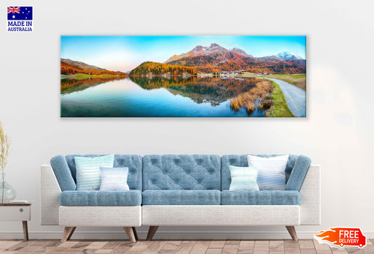 Panoramic Canvas Silvaplana Lake View Photograph High Quality 100% Australian Made Wall Canvas Print Ready to Hang