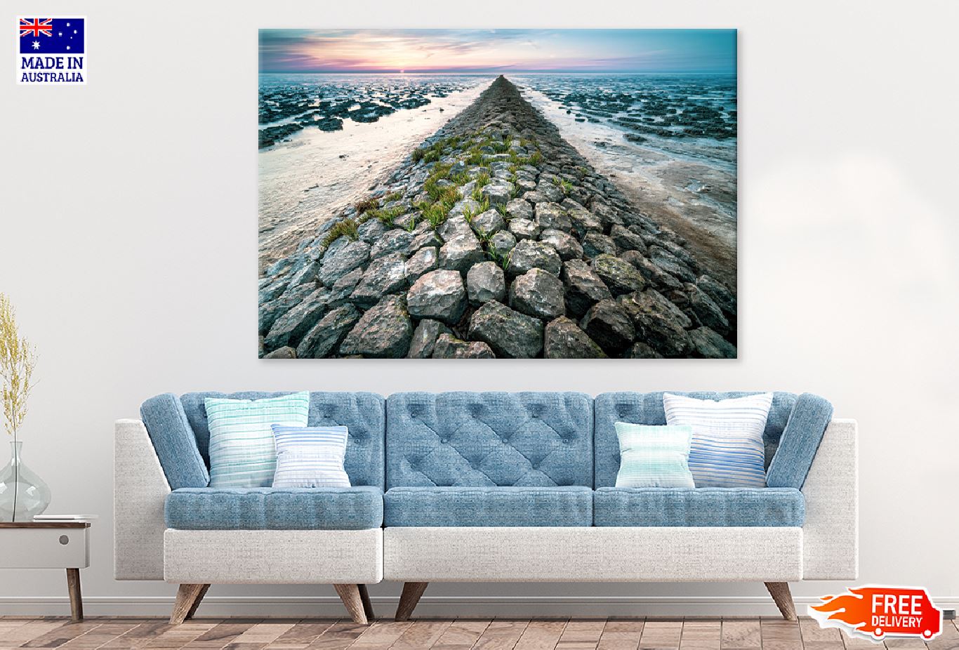 Rocky Beach During Sunset Scenery Photograph Print 100% Australian Made