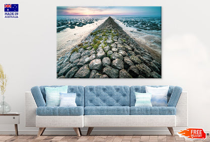 Rocky Beach During Sunset Scenery Photograph Print 100% Australian Made
