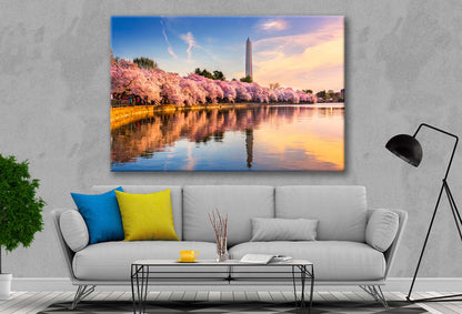 Bella Home Sakura Trees By the Lake View Print Canvas Ready to hang