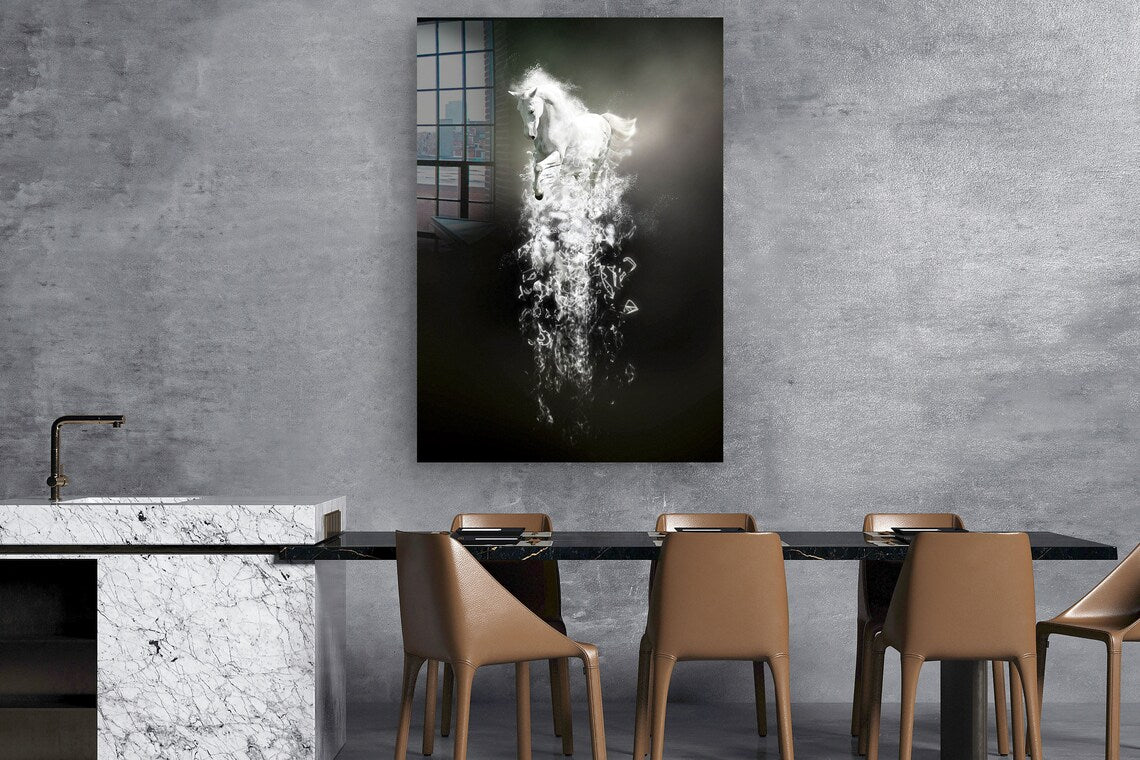 Silver Horse Abstract Print Tempered Glass Wall Art 100% Made in Australia Ready to Hang