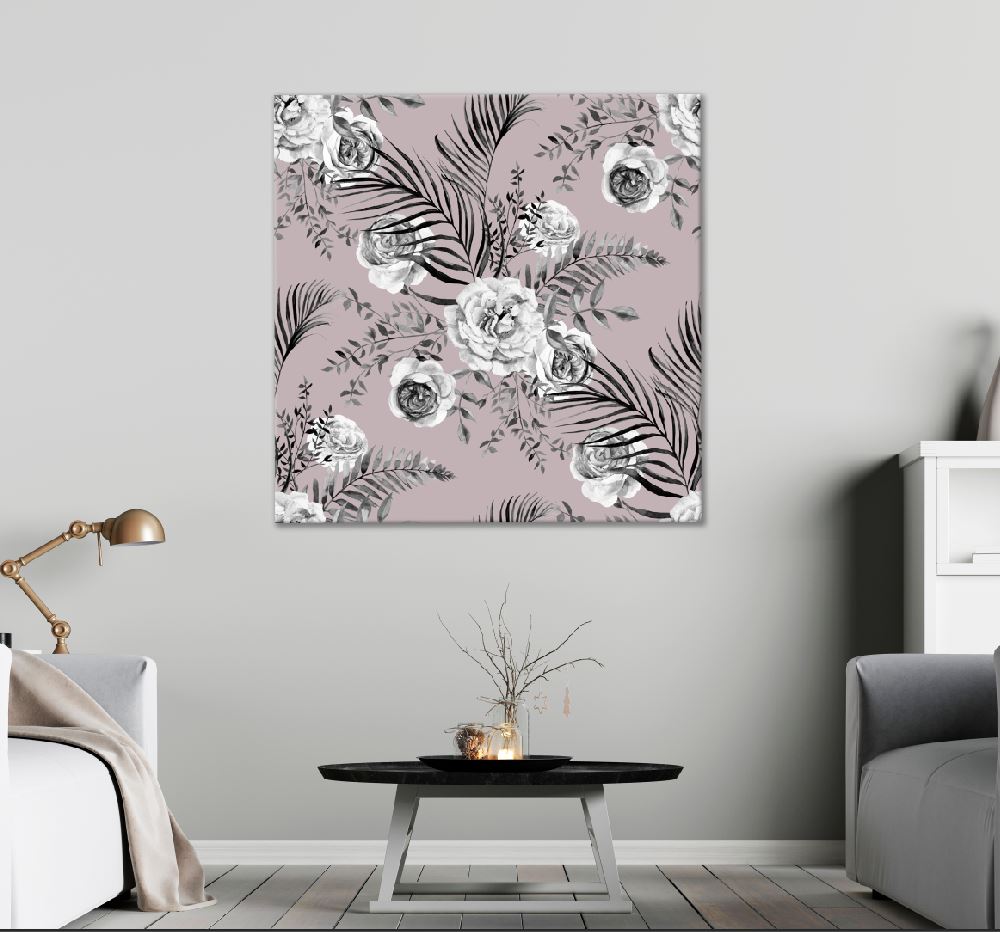 Square Canvas Roses Palm Leaves Watercolor Painting High Quality Print 100% Australian Made