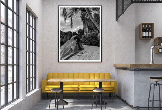 La Digue Island Beach Shore B&W Photograph Home Decor Premium Quality Poster Print Choose Your Sizes