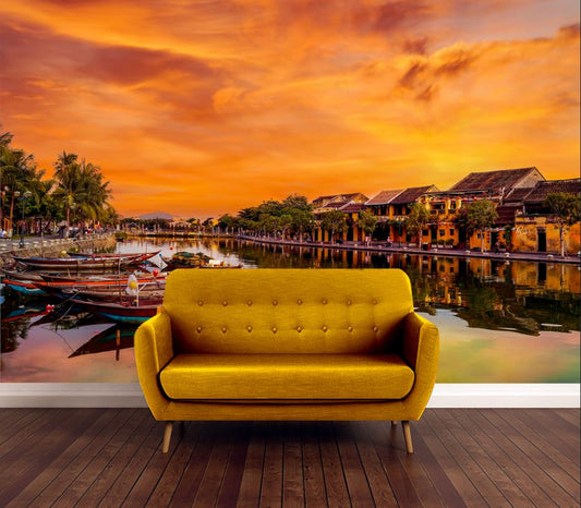 Wallpaper Murals Peel and Stick Removable View of Busy River in Hoi An in Vietnam High Quality