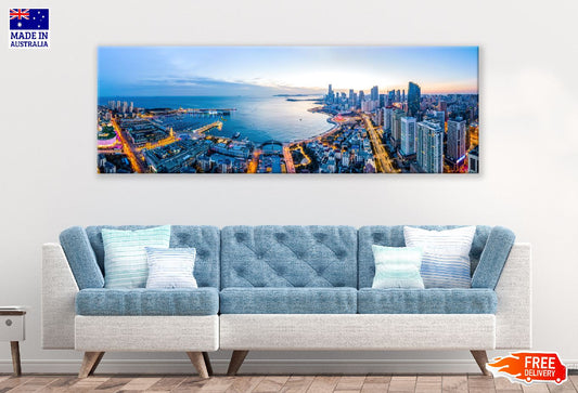 Panoramic Canvas Qingdao City Skyline View Photograph High Quality 100% Australian Made Wall Canvas Print Ready to Hang