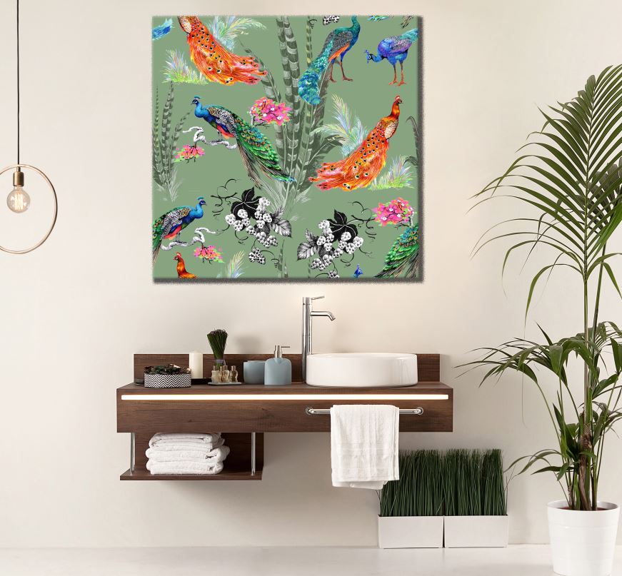 Square Canvas Peacock Birds on Flower Tree Art High Quality Print 100% Australian Made