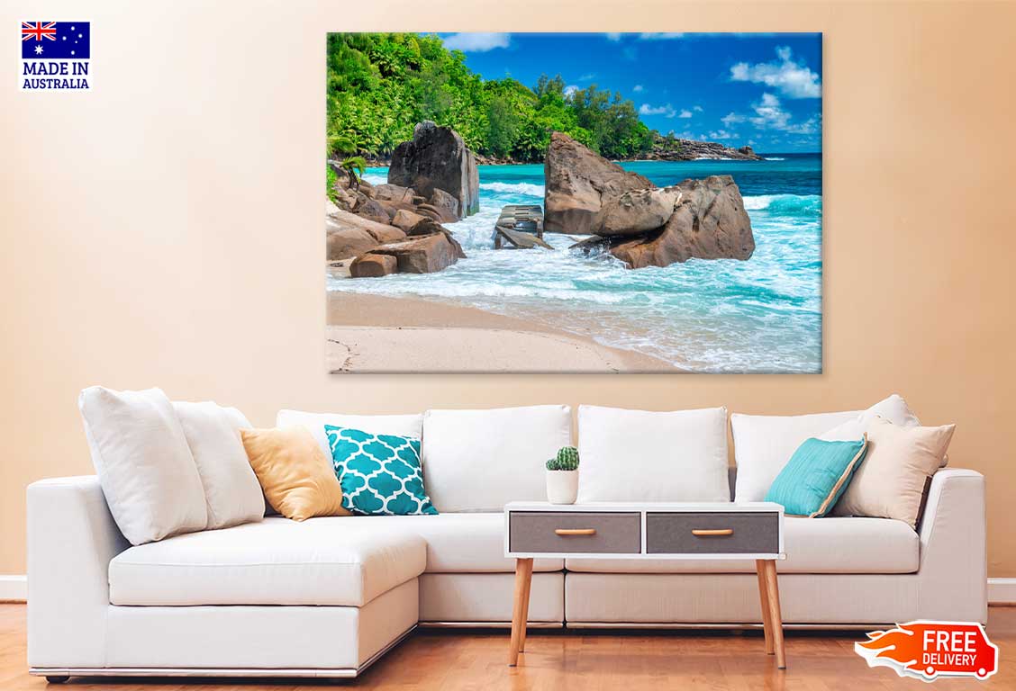Rocks & Trees on Ocean Seychelles Photograph Print 100% Australian Made