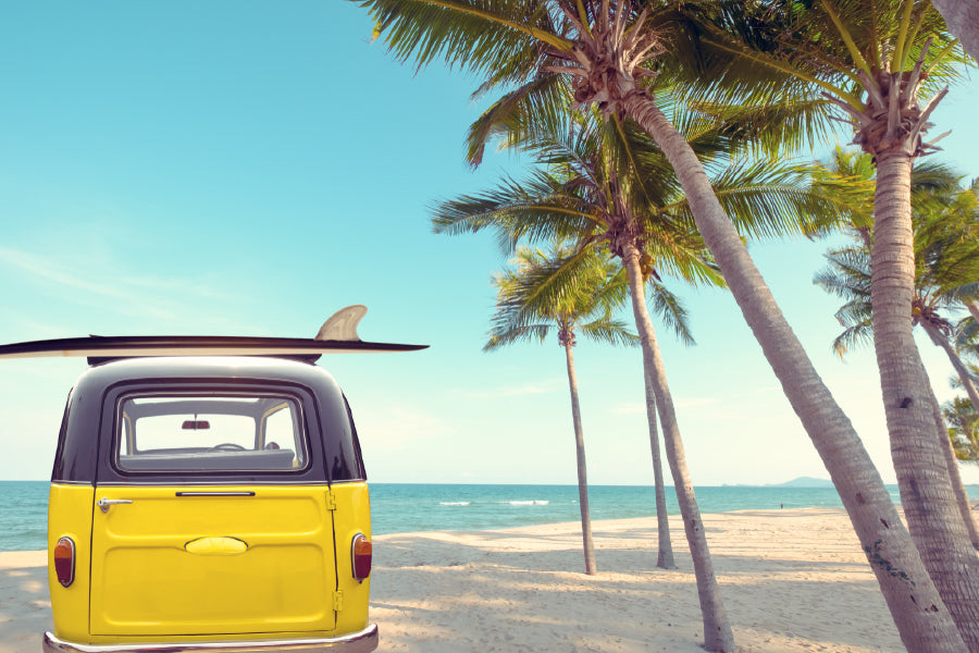 Vintage Car Parked on Beach View Photograph Print 100% Australian Made