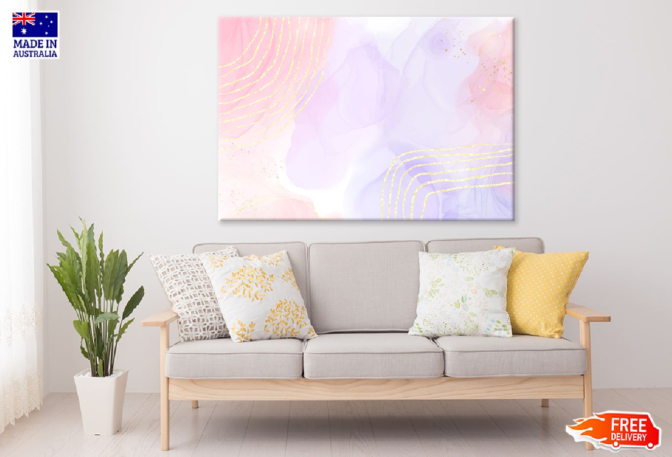 Purple Pink & Gold Lines Abstract Design Print 100% Australian Made