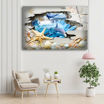 Dolphin & Starfish Acrylic Glass Print Tempered Glass Wall Art 100% Made in Australia Ready to Hang