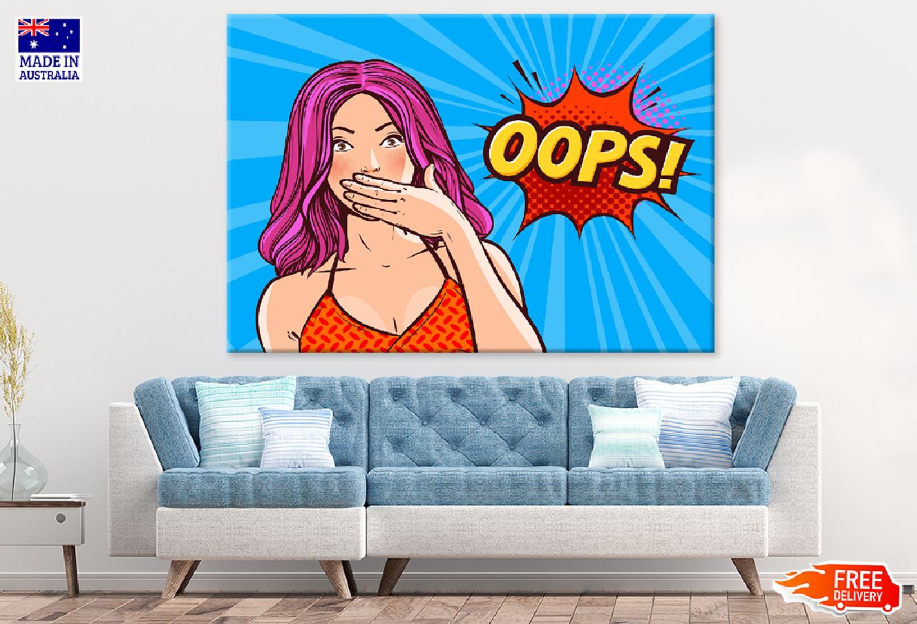 Oops Chat Bubble & Hot Girl Illustration Print 100% Australian Made