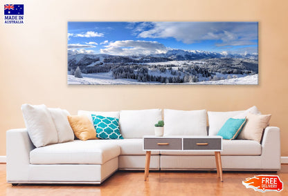 Panoramic Canvas Snow Field & Clouds View Photograph High Quality 100% Australian Made Wall Canvas Print Ready to Hang