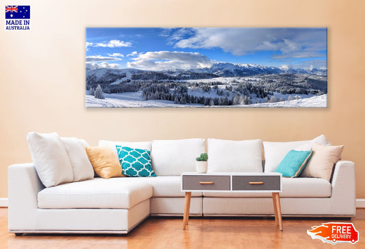 Panoramic Canvas Snow Field & Clouds View Photograph High Quality 100% Australian Made Wall Canvas Print Ready to Hang
