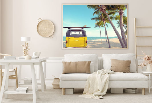 Vintage Car Parked on Beach View Photograph Home Decor Premium Quality Poster Print Choose Your Sizes