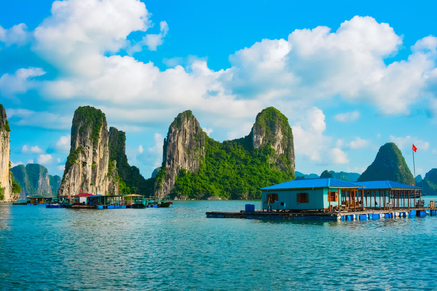 Floating Village in Rock Island Vietnam Print 100% Australian Made