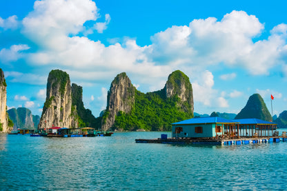 Floating Village in Rock Island Vietnam Print 100% Australian Made