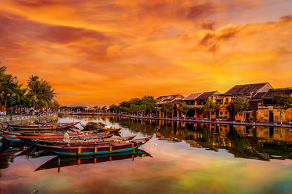 Busy River in Hoi An, Vietnam in Sunset Photograph Print 100% Australian Made