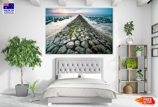 Rocky Beach During Sunset Scenery Photograph Print 100% Australian Made