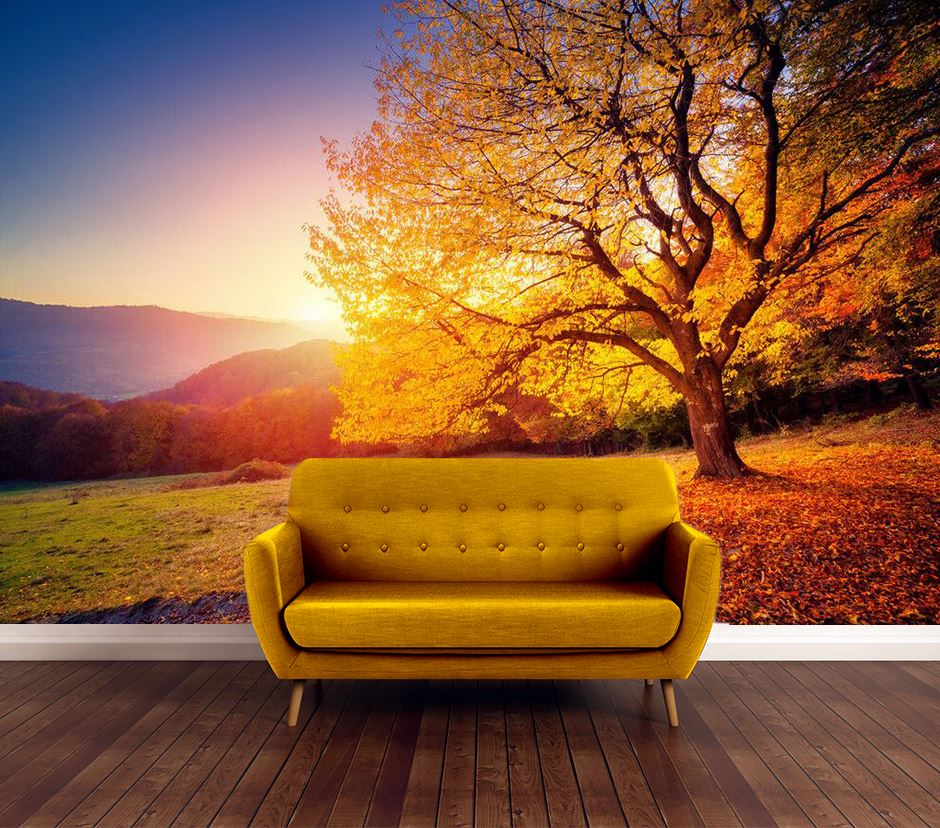 Wallpaper Murals Peel and Stick Removable Tree on a Mountain Sunset View High Quality