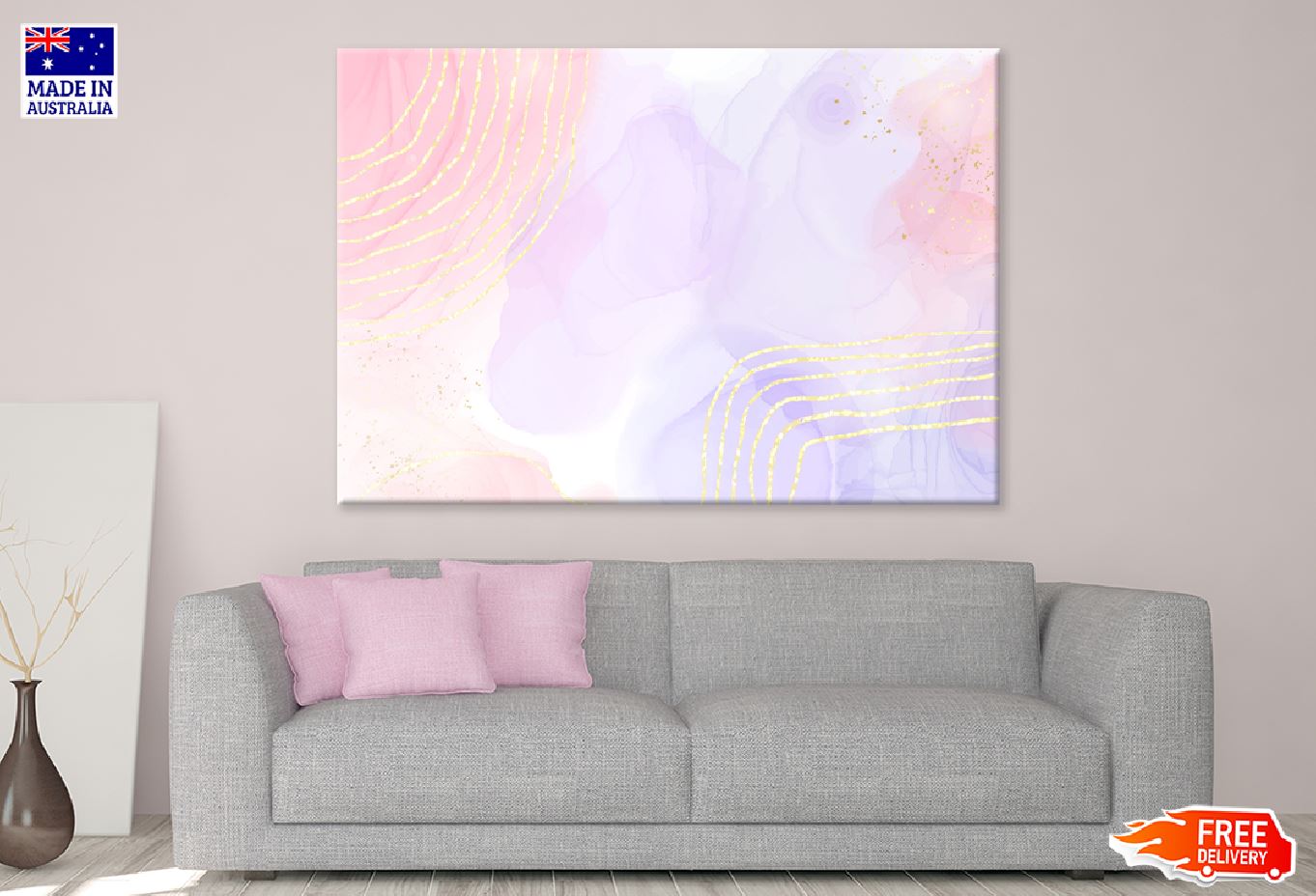 Purple Pink & Gold Lines Abstract Design Print 100% Australian Made