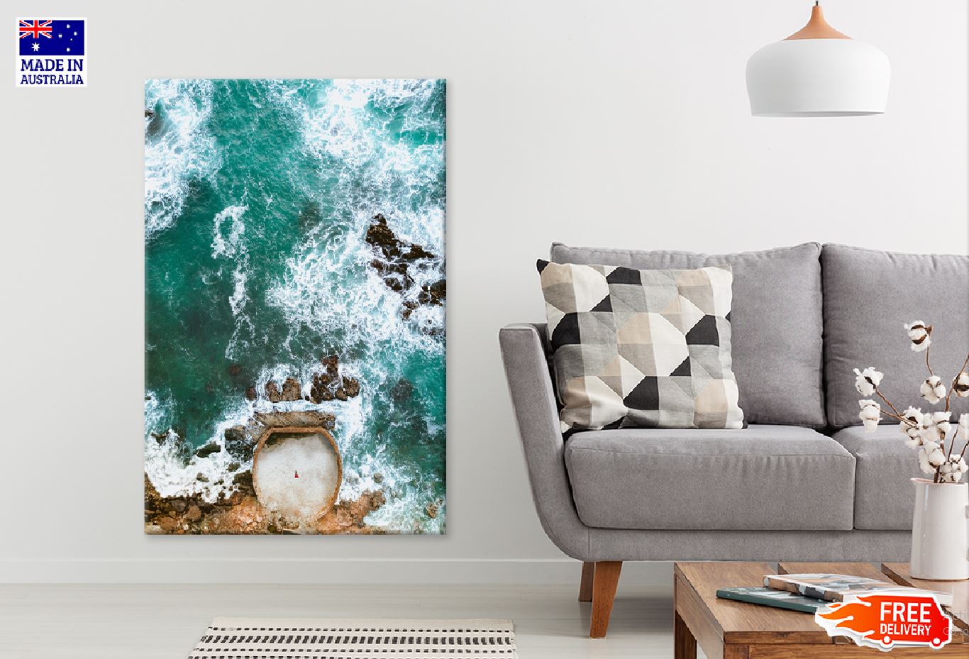 Waves Crashing Sea Coast Aerial View Photograph Print 100% Australian Made
