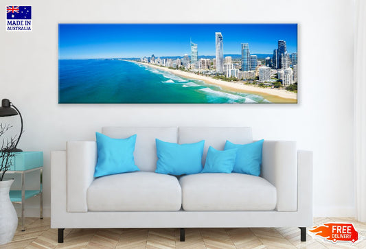 Panoramic Canvas Gold Coast Sea Skyline Photograph High Quality 100% Australian Made Wall Canvas Print Ready to Hang