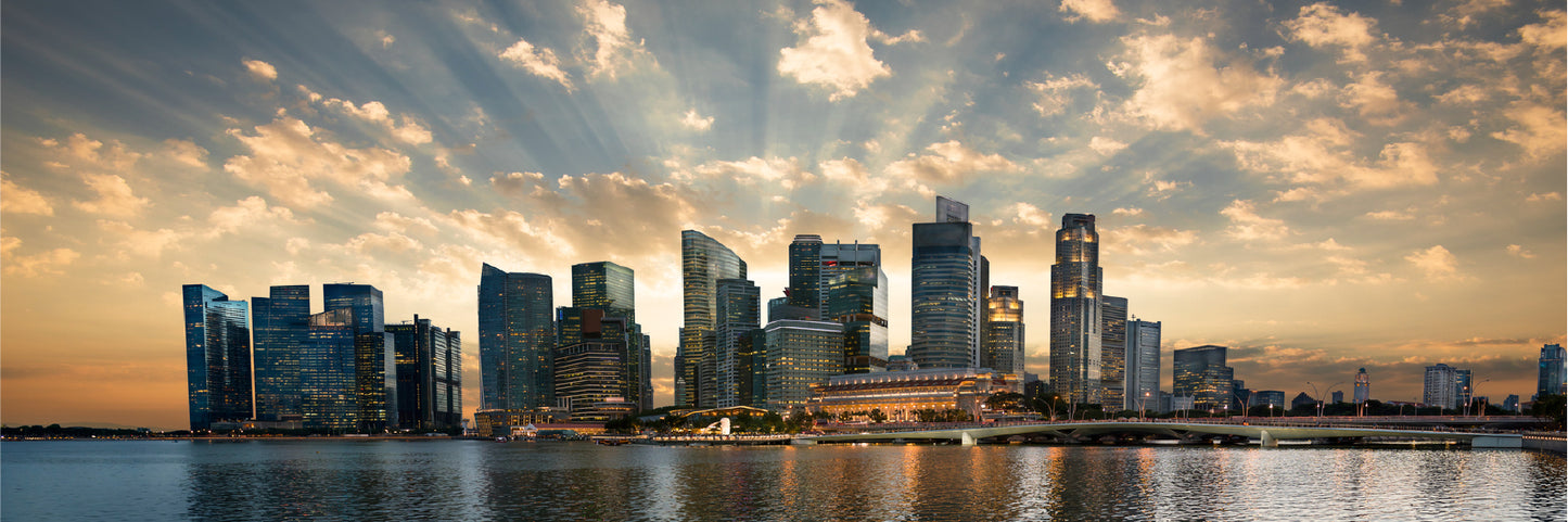 Panoramic Canvas Singapore City at Sunset View High Quality 100% Australian Made Wall Canvas Print Ready to Hang