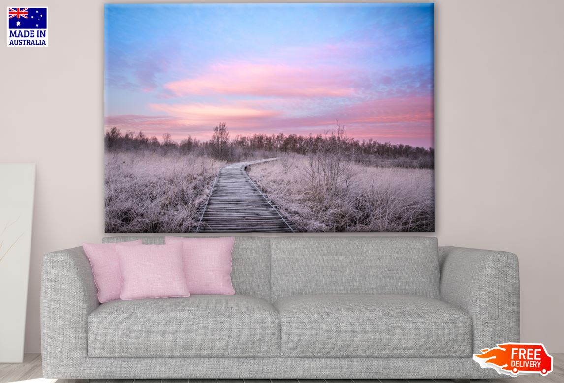 Rail Track on Grass Field Photograph Print 100% Australian Made