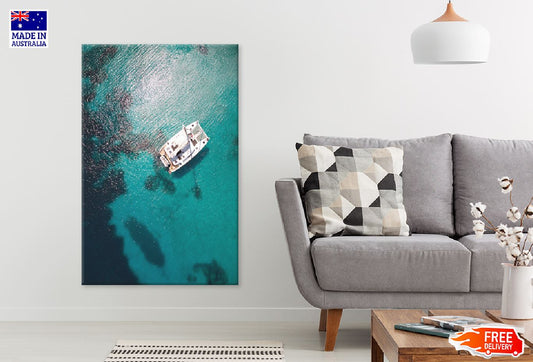 White Boat on Turquoise Sea View Photograph Print 100% Australian Made