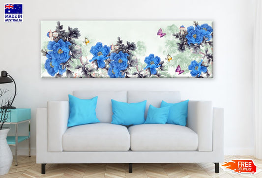 Panoramic Canvas Blue Flower Art High Quality 100% Australian made wall Canvas Print ready to hang