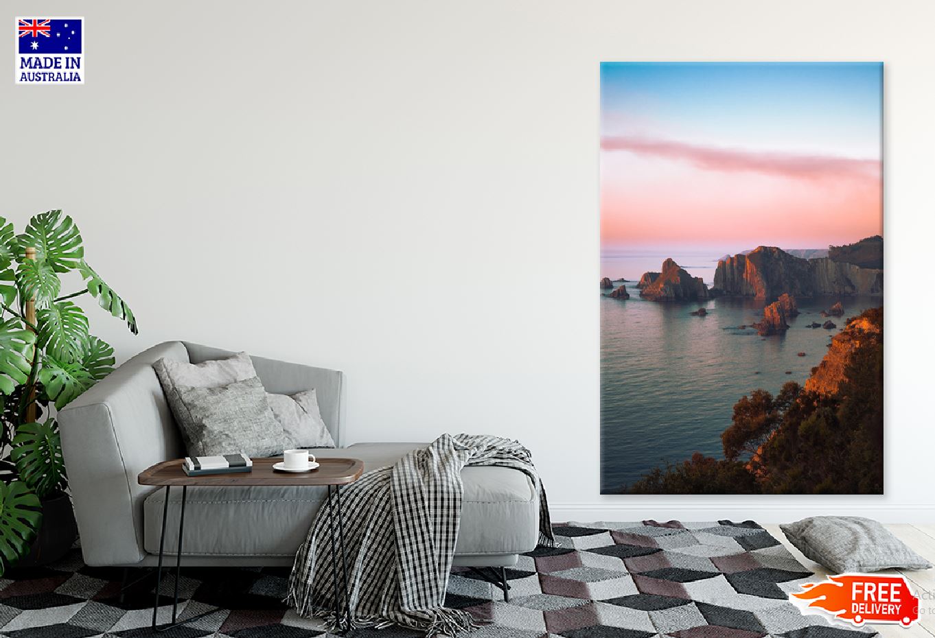 Sea with Cliffs Sunset Scenery View Photograph Print 100% Australian Made