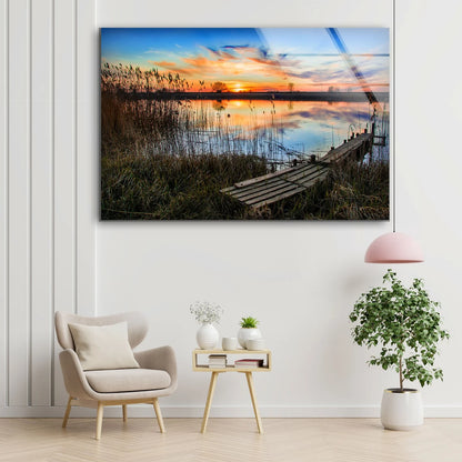 Lake & Grass Sunset Scenery Photograph Acrylic Glass Print Tempered Glass Wall Art 100% Made in Australia Ready to Hang