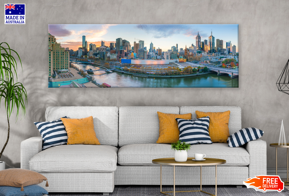 Panoramic Canvas City Skyline View High Quality 100% Australian made wall Canvas Print ready to hang