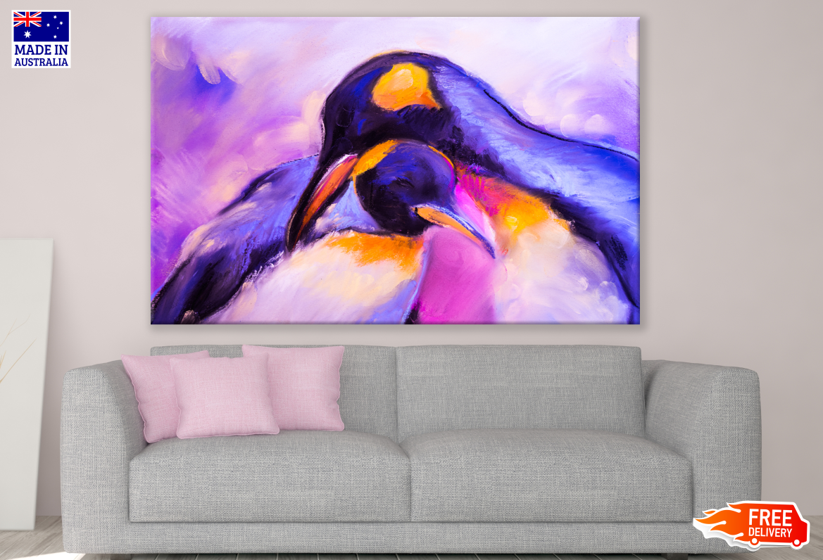 Penguin Couple Abstract Painting Print 100% Australian Made