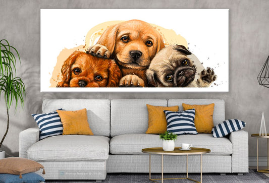 Three Cute Puppy Faces Painting Print 100% Australian Made