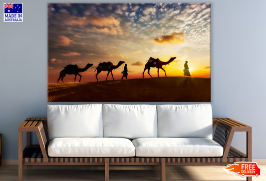 Camels Walking Across The Desert Sunset Photograph Print 100% Australian Made