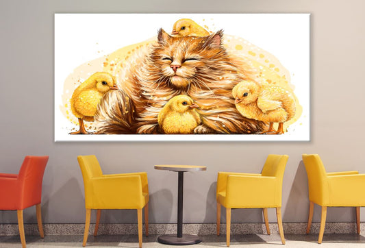 Cat & Chicks Love Painting Print 100% Australian Made