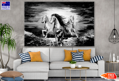 Horses Running B&W Watercolour Painting Print 100% Australian Made