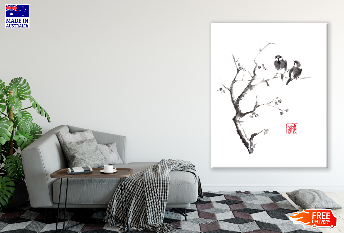 Birds on Branch Watercolour Painting Print 100% Australian Made