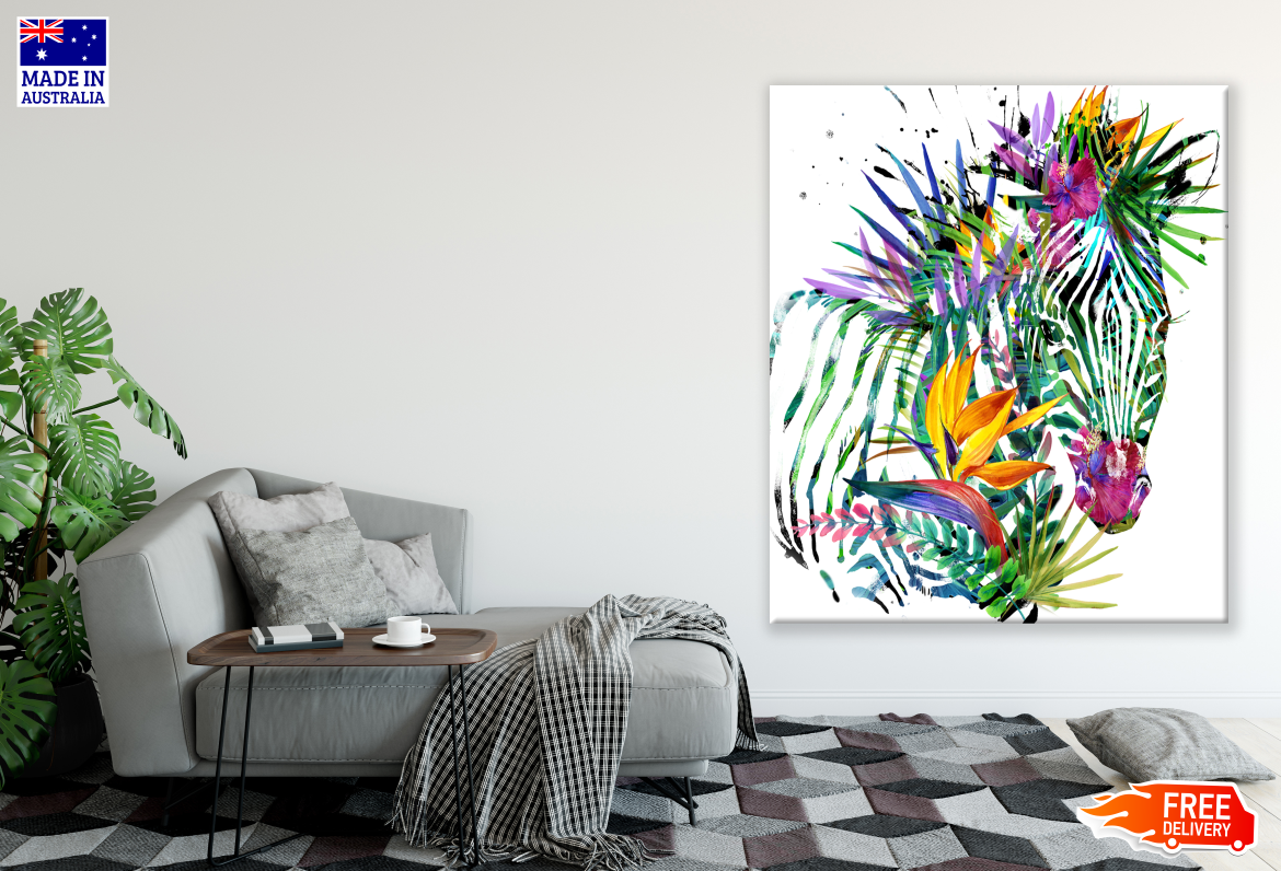 Floral Zebra Design Art Painting Print 100% Australian Made