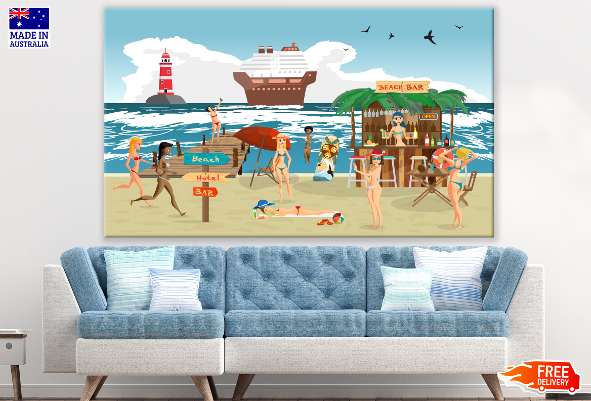 Beach & Women Painting Print 100% Australian Made