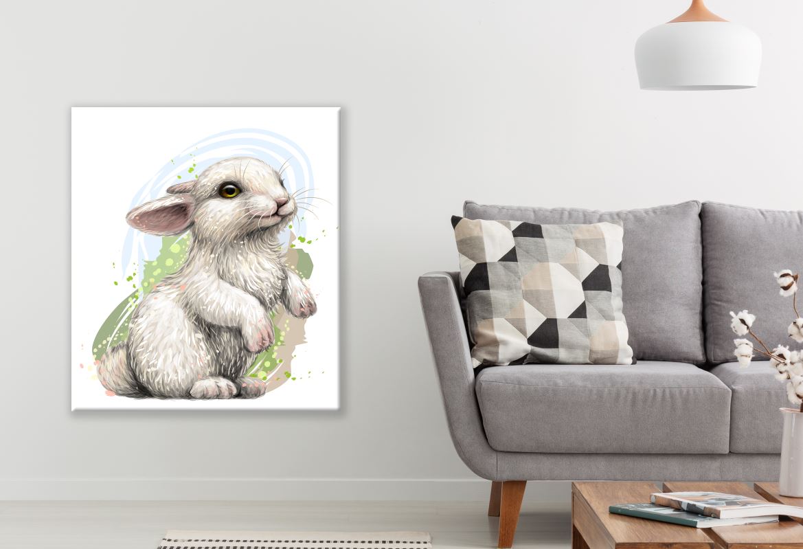 Cute Bunny White Grey Painting Print 100% Australian Made